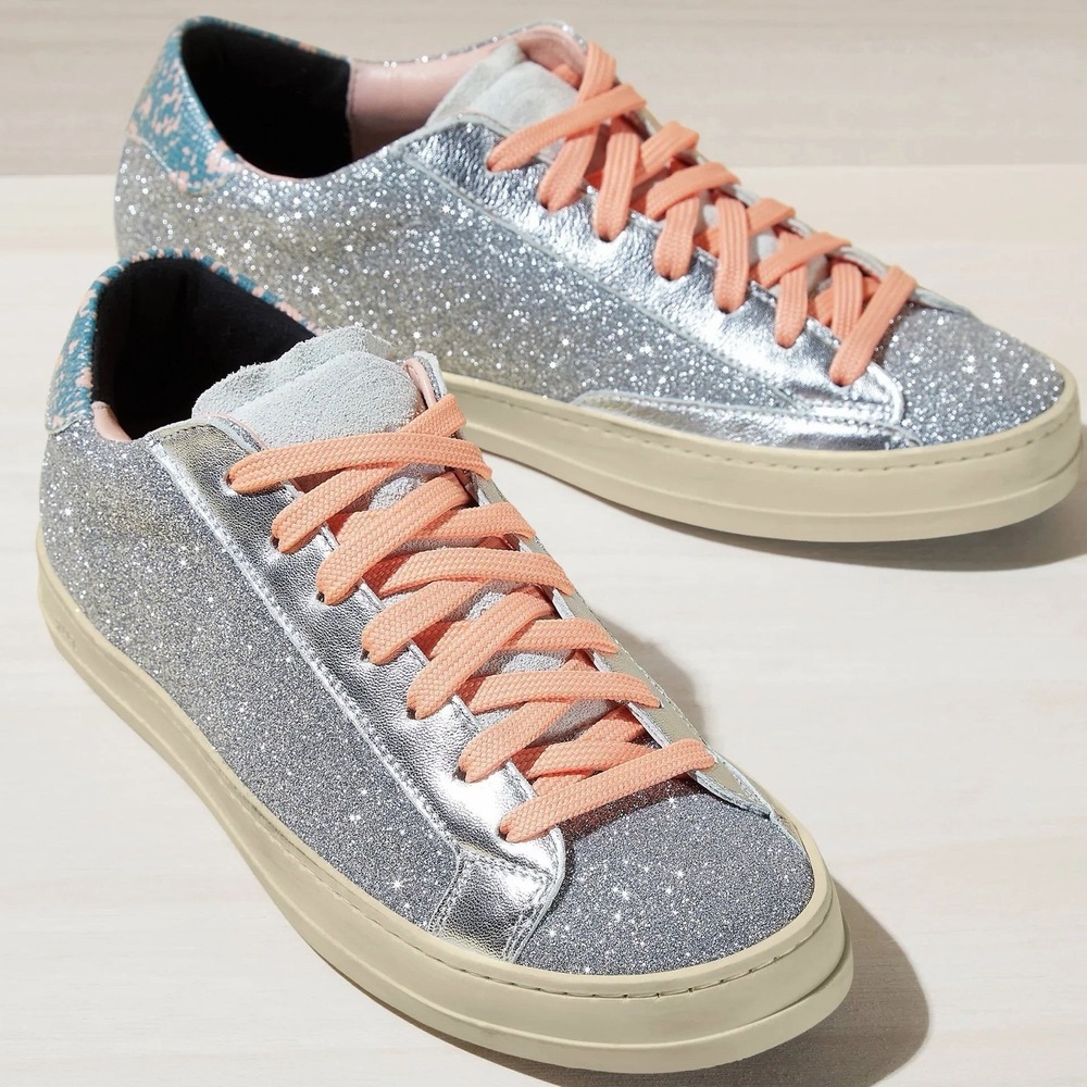 P448 John Persia Glittered Leather Sneaker Casual Shoes Sz 9.5-10 - EU 40